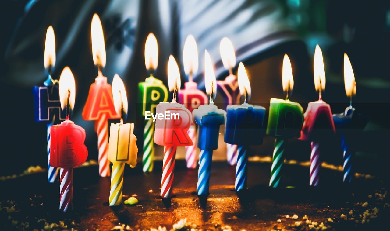 Close-up of lit birthday candles