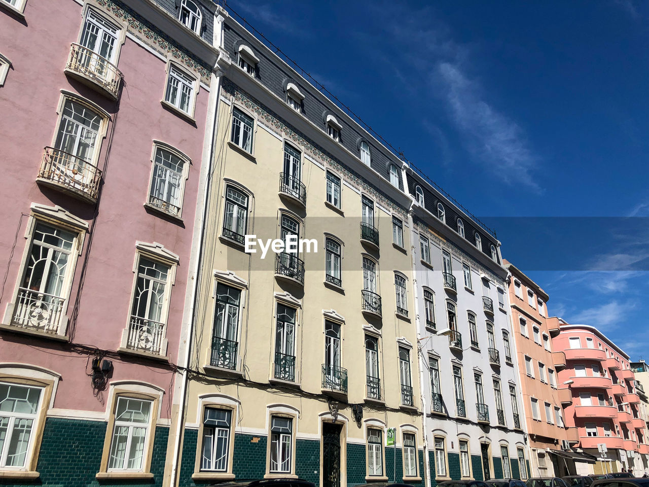 Low angle view of building against sky, campolide, portugal. 