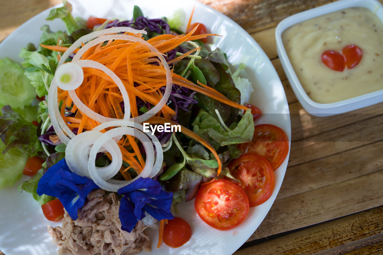 High angle view of meal served in plate