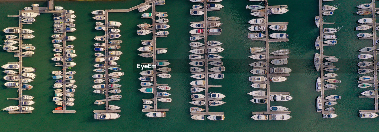 Aerial view of boat moored at harbor