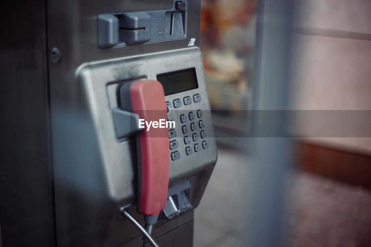 Close-up of telephone booth