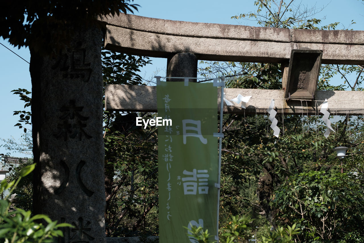LOW ANGLE VIEW OF INFORMATION SIGN AGAINST TREE