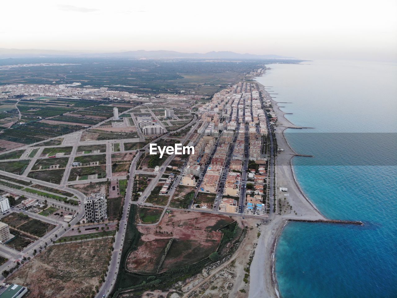 Aerial view of the town of moncofar in spain.