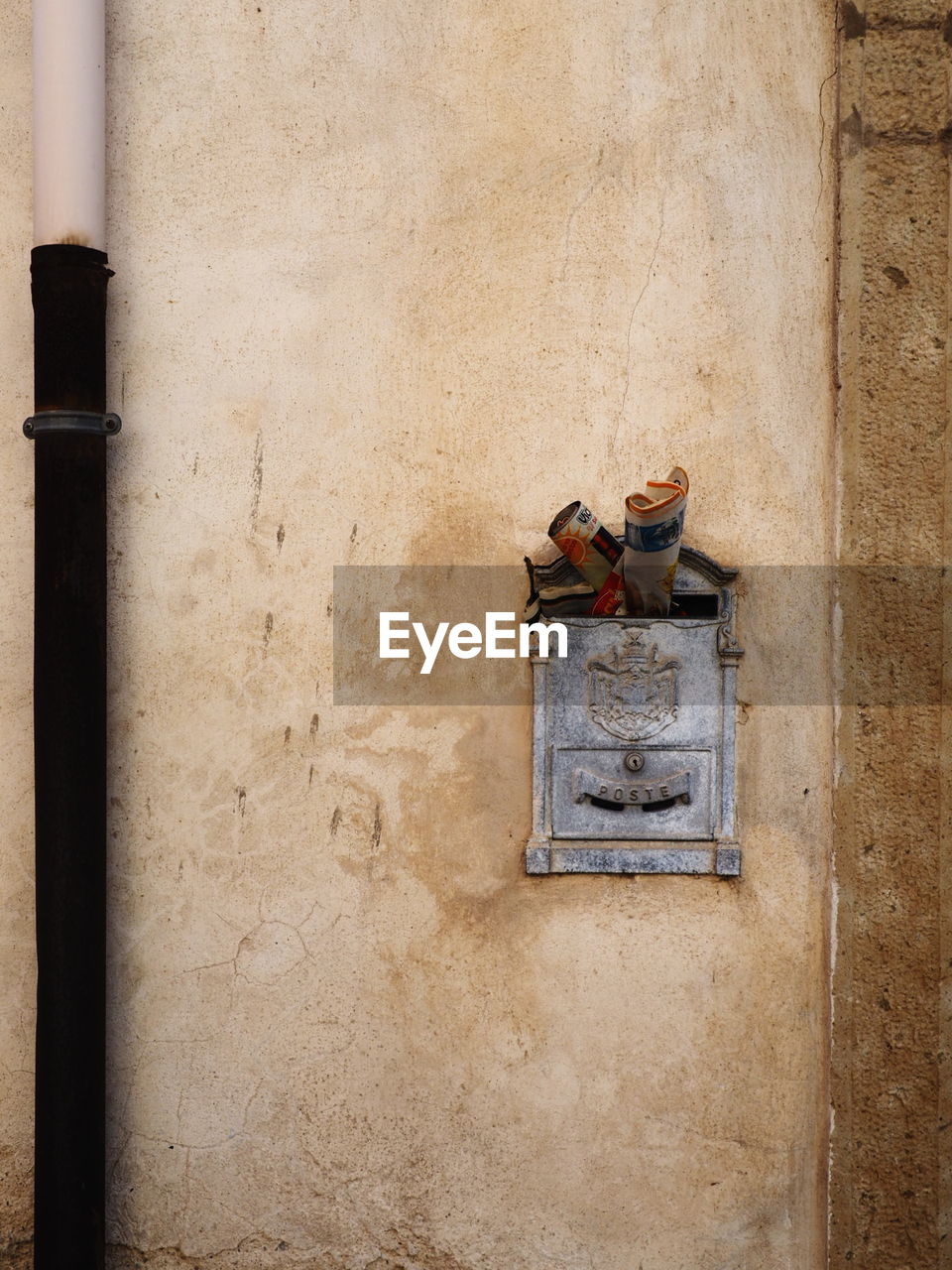 Close-up of old building. letter box vintage