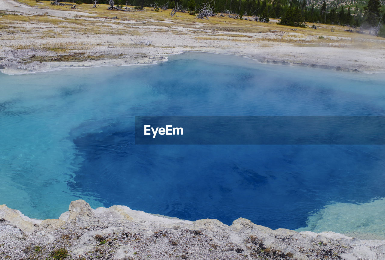 High angle view of hot spring at yellowstone national park