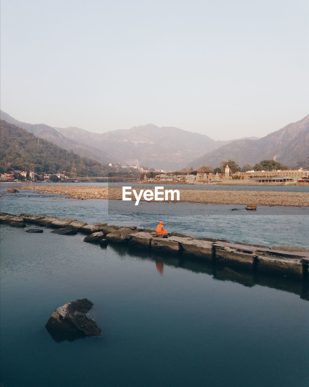 Scenic view of lake against clear sky