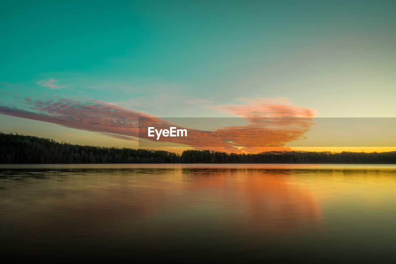 Scenic view of lake against sky during sunset