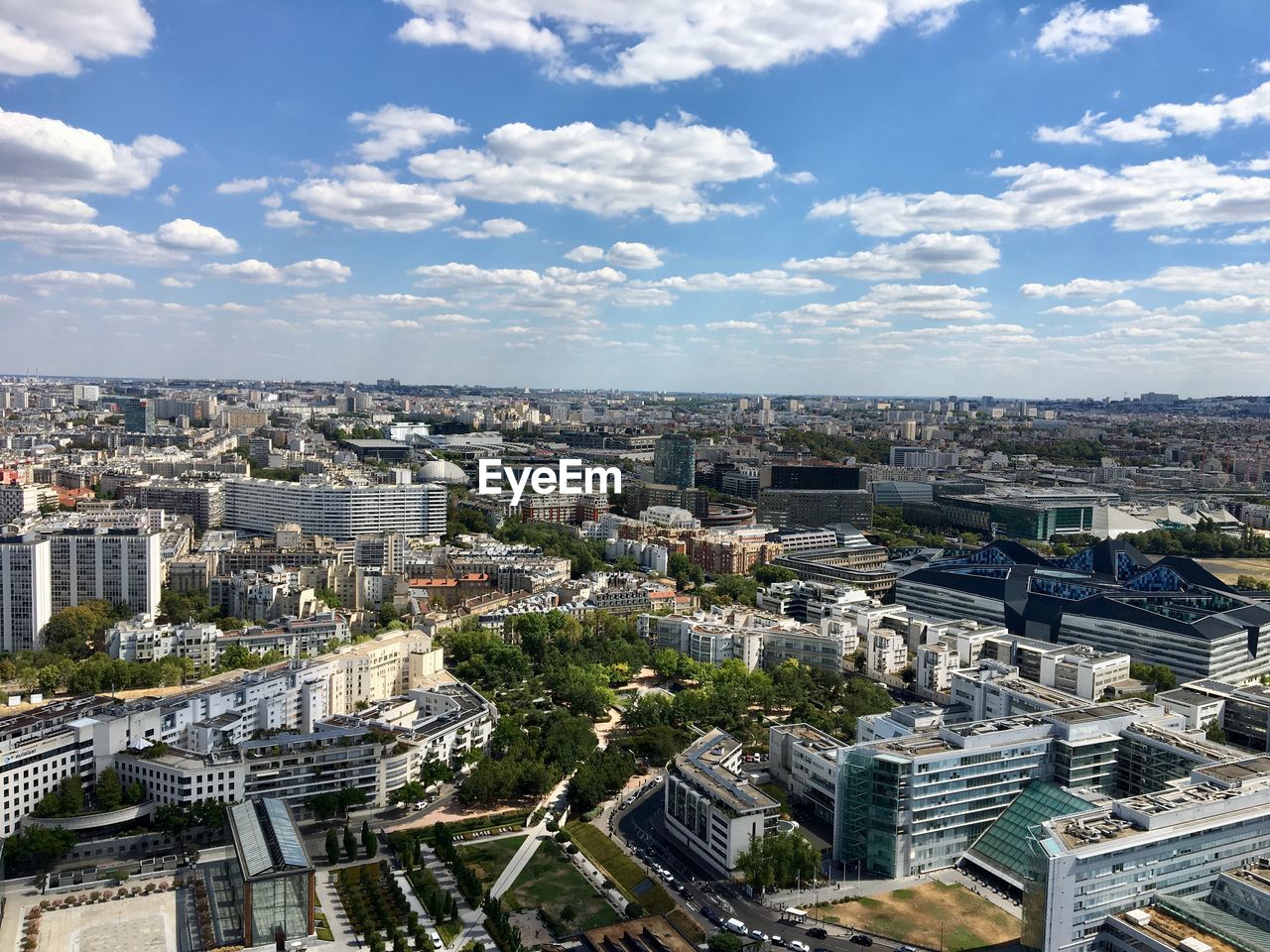 Aerial view of buildings against sky in paris 