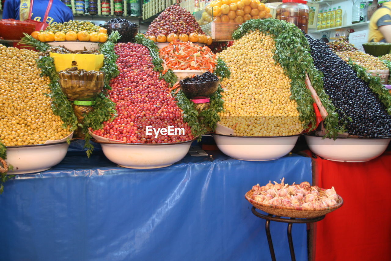 Close-up of food items at market stall