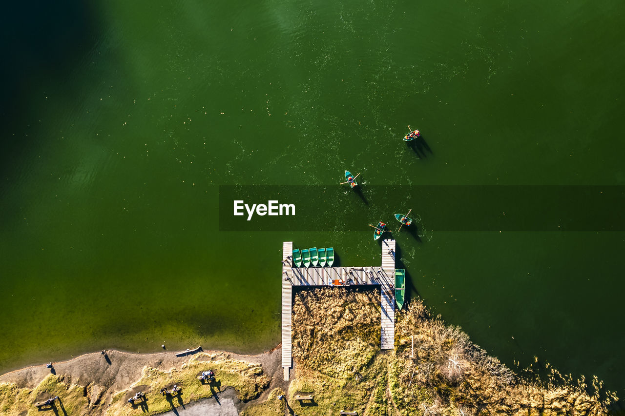 High angle view of boat in lake