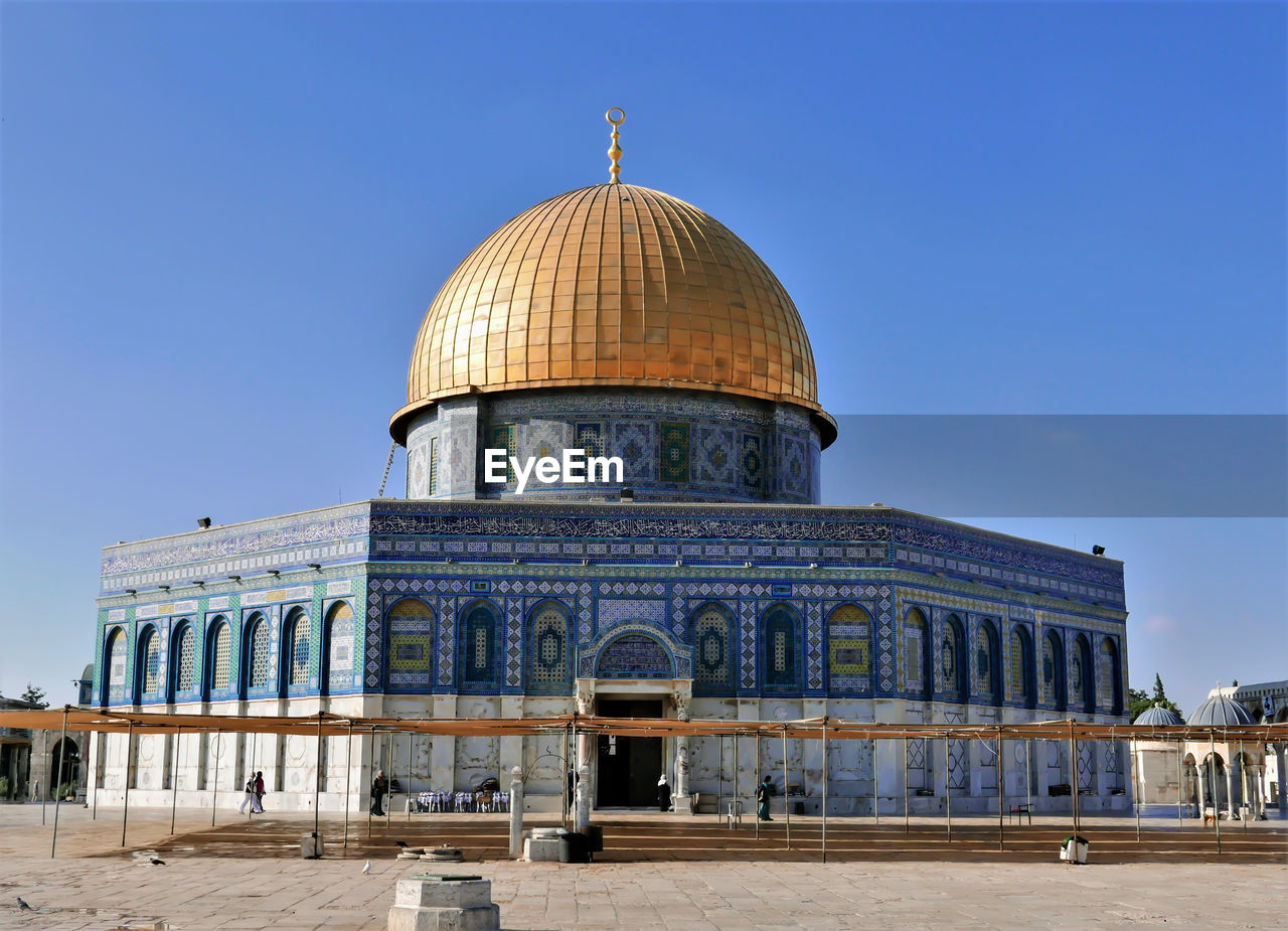 View of the dome of the rock against clear blue sky
