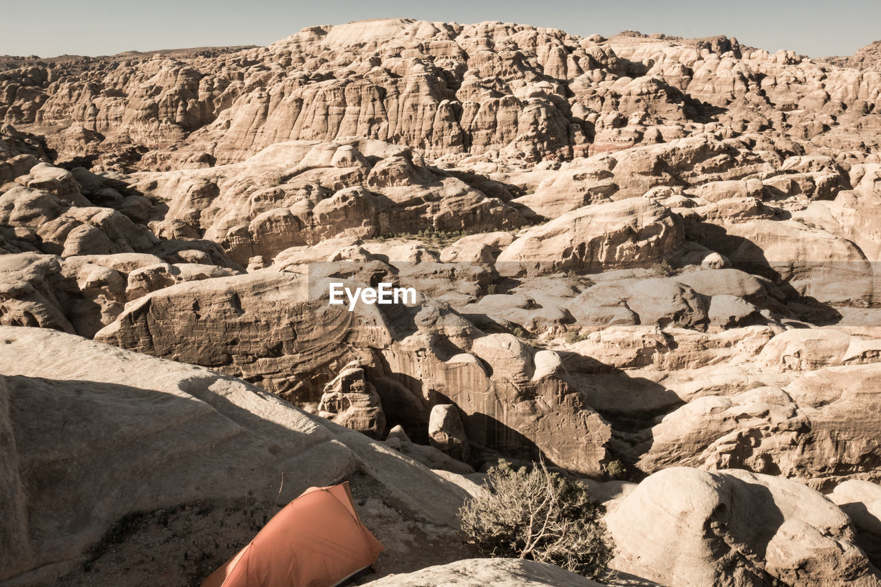 High angle view of tent on rock