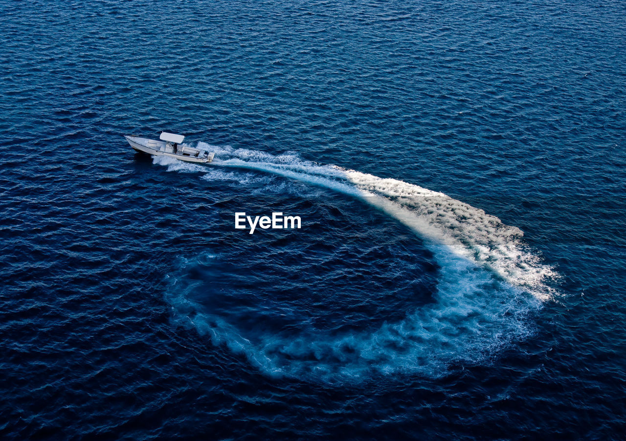 Aerial view of ship in sea