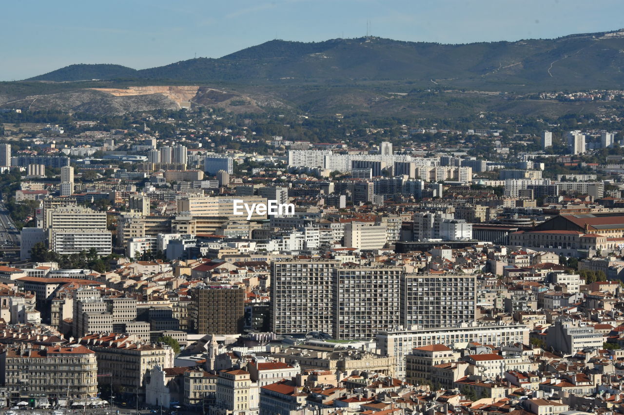 High angle view of townscape against sky