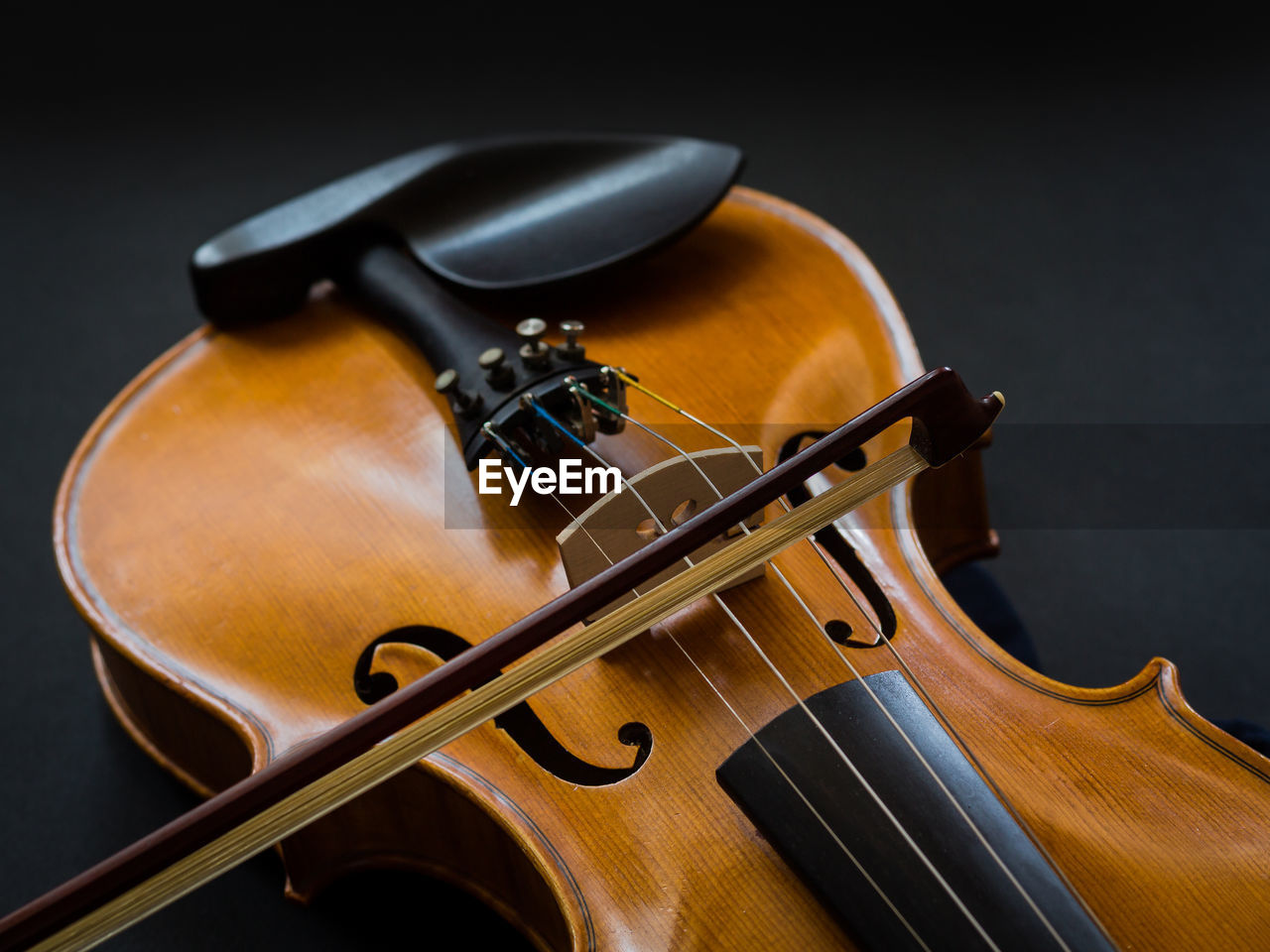 Close-up of violin on table