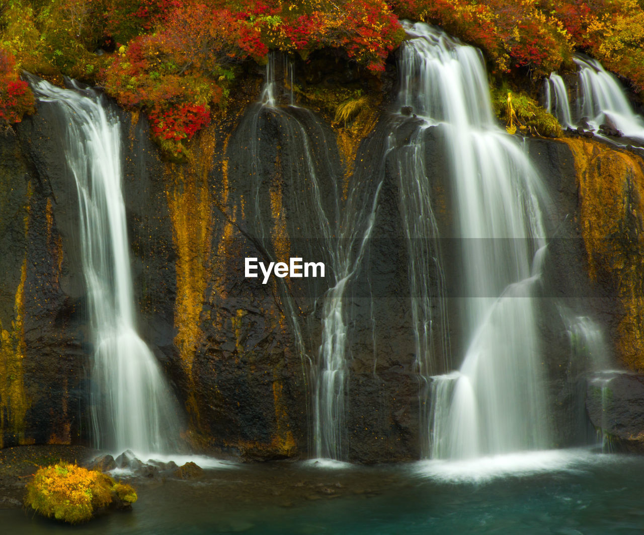 Water falls with beautiful colors of the plants around, it made eye-catching scene