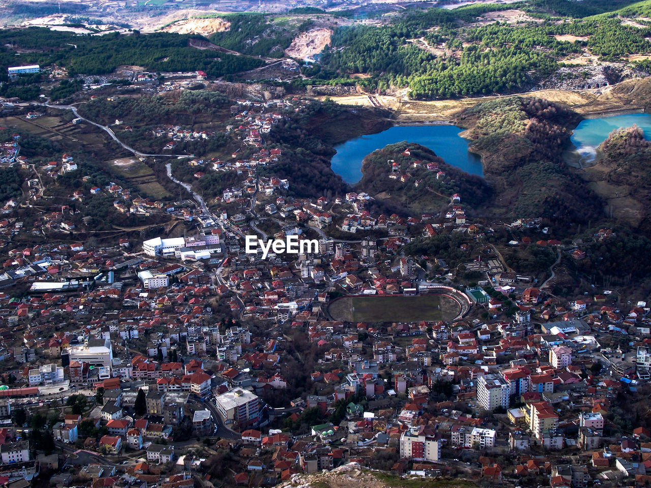 High angle view of buildings in city