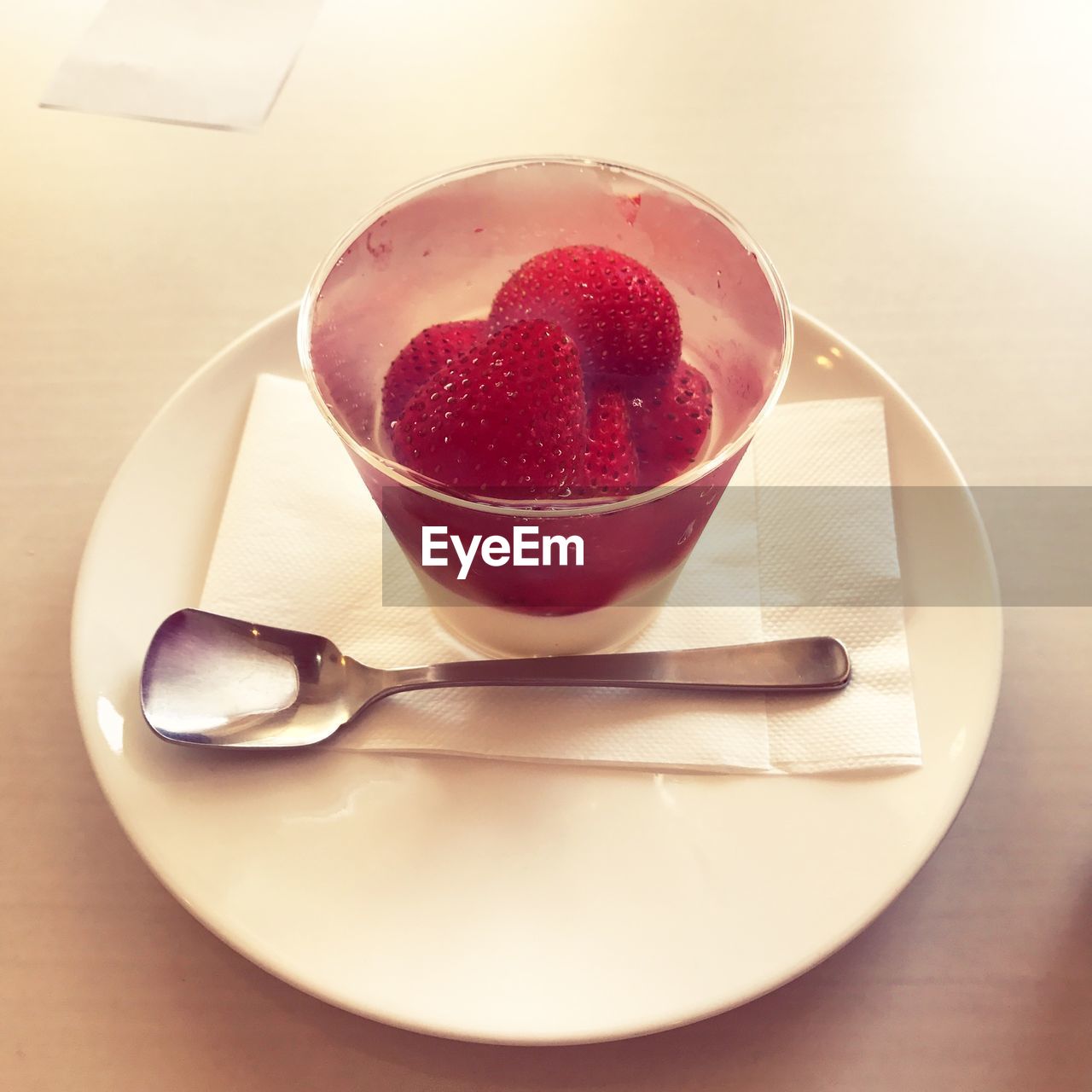 High angle view of dessert in plate on table