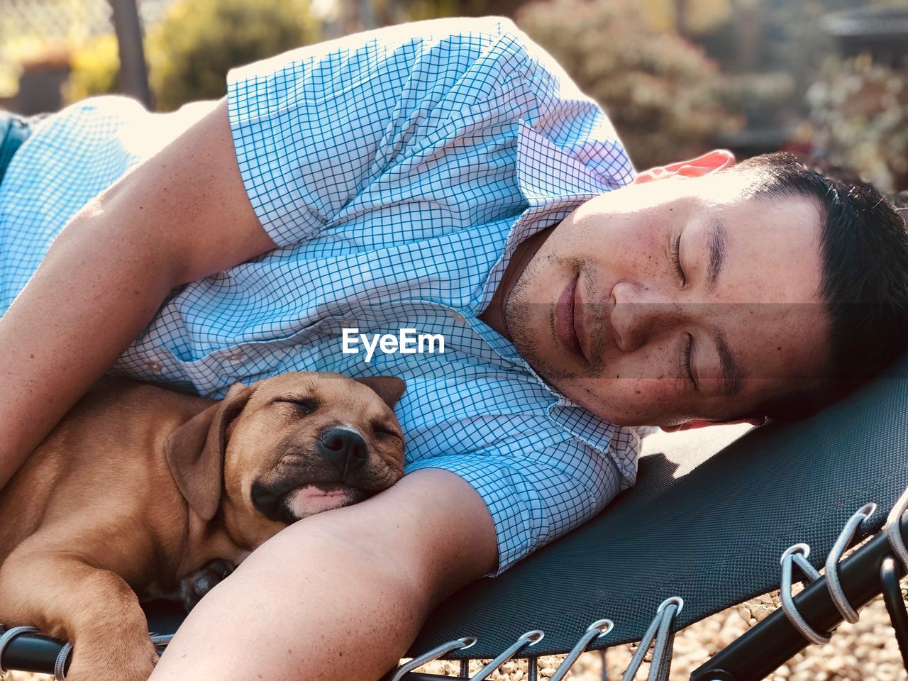 Man sleeping with dog