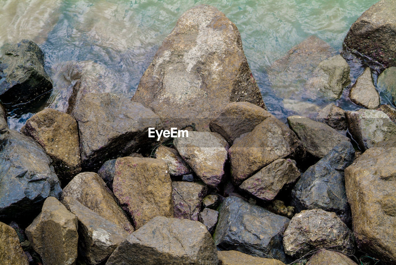 Full frame shot of rocks on shore