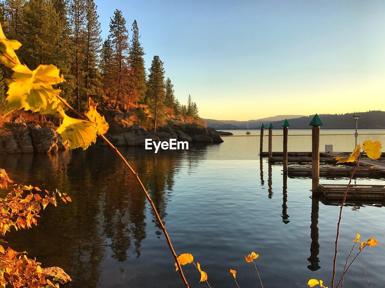 Scenic view of lake against sky during autumn