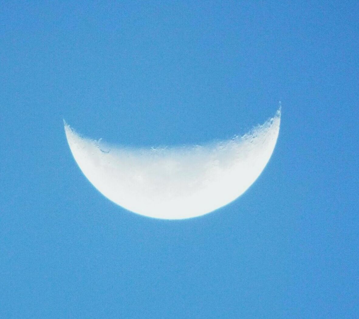 LOW ANGLE VIEW OF HALF MOON AGAINST BLUE SKY