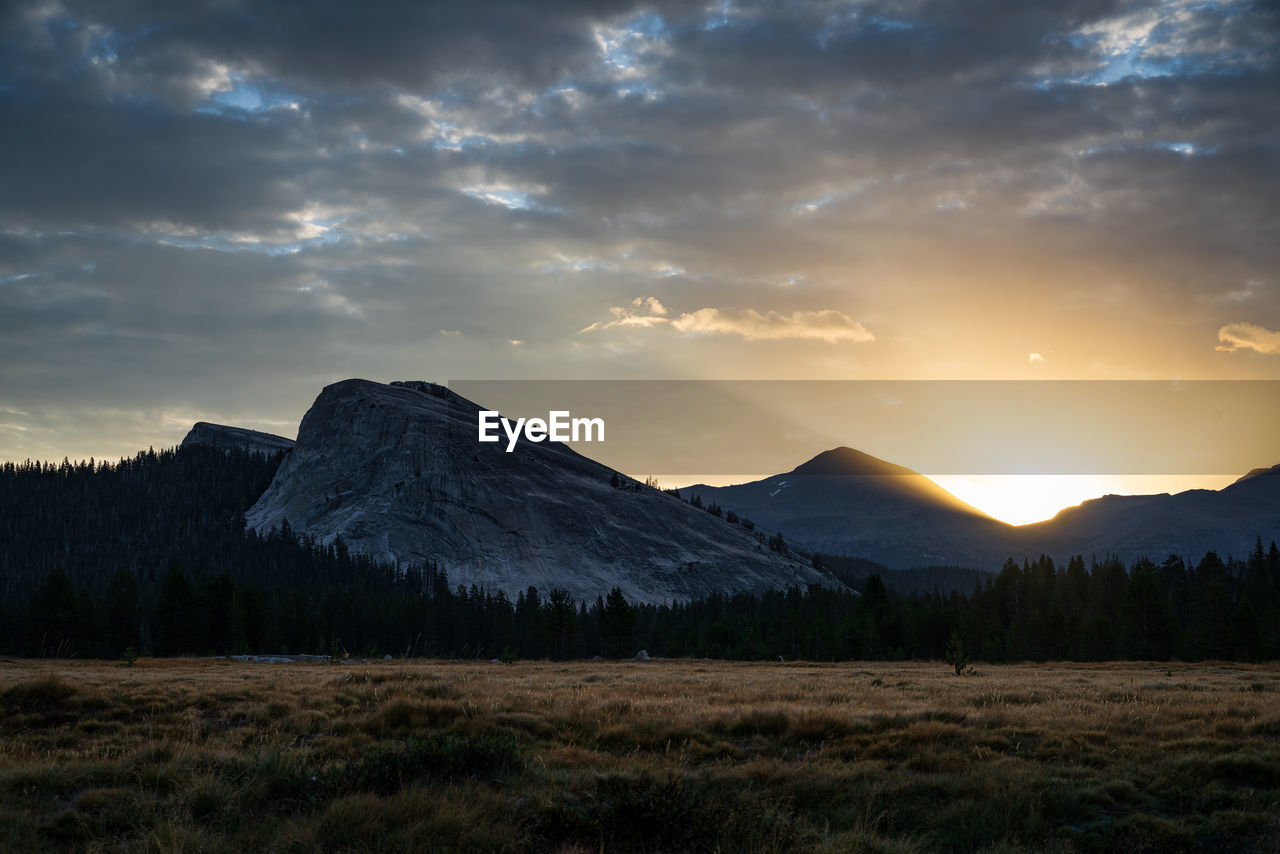 Scenic view of mountains against sky during sunset in yosemite national park - california