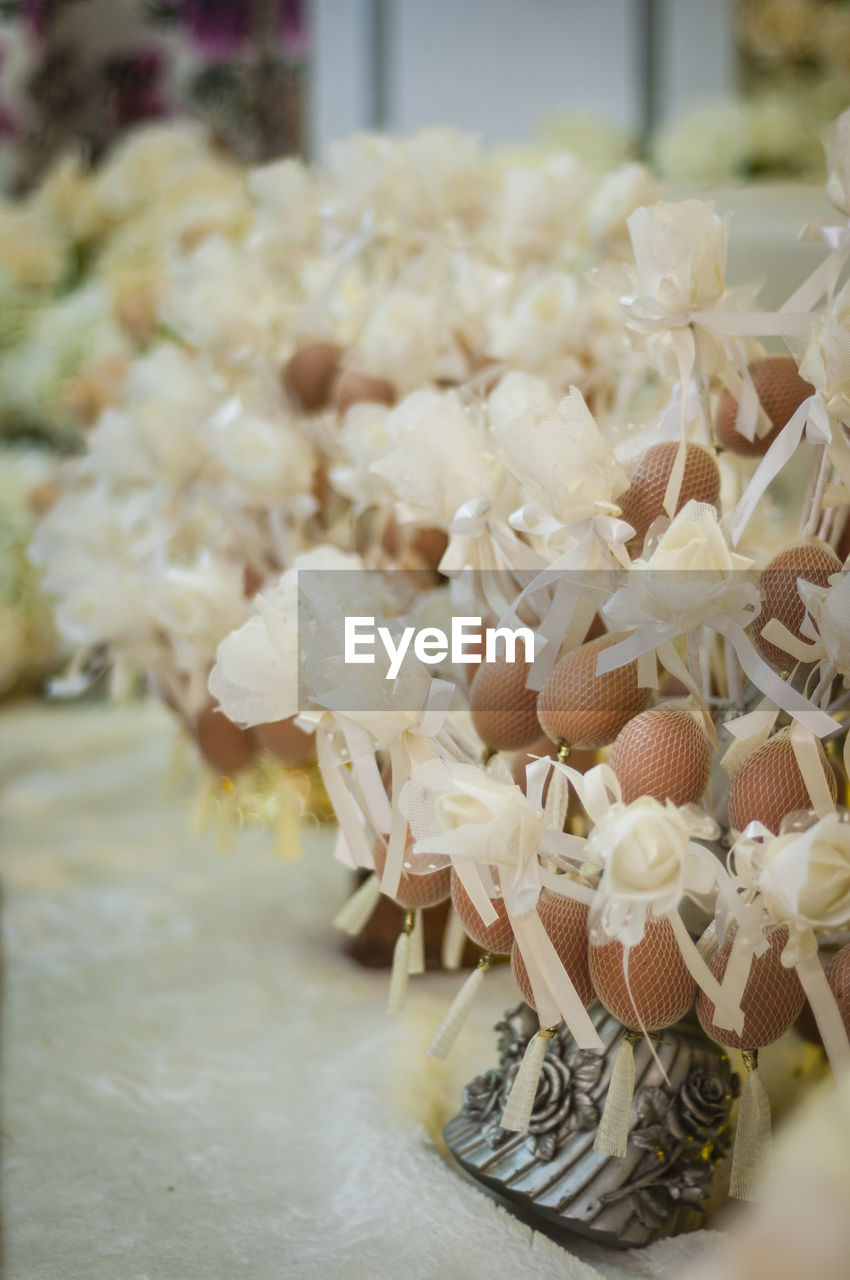 Close-up of egg decoration during wedding