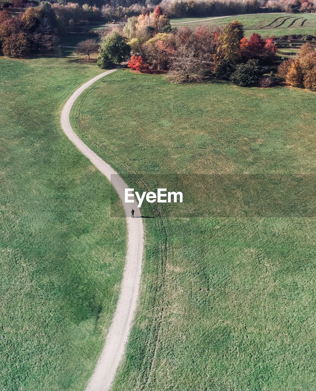 High angle view of road amidst field