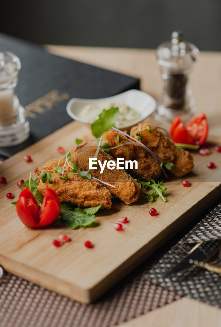 close-up of food on cutting board