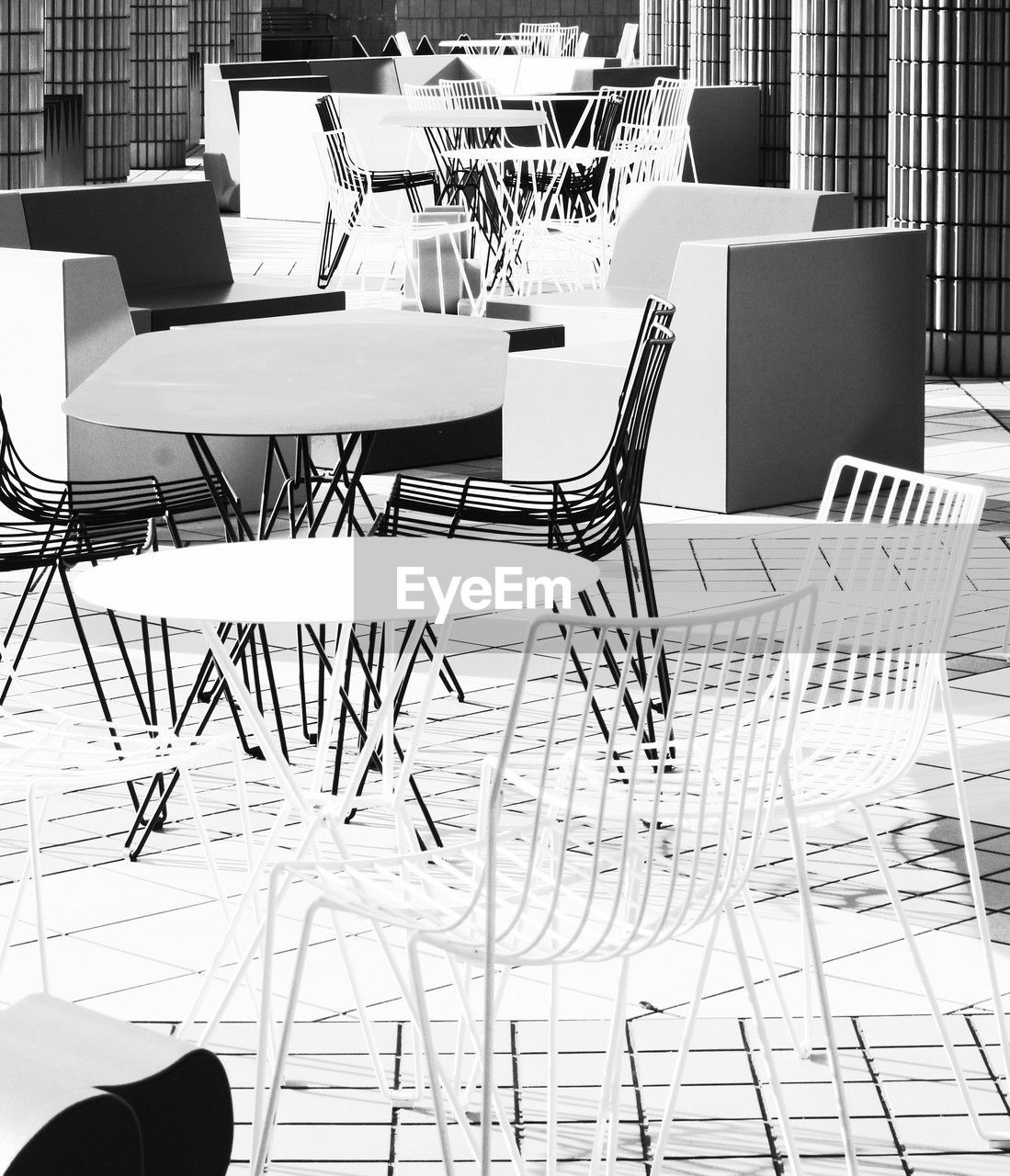 chair, seat, table, business, furniture, black and white, office, no people, computer, indoors, architecture, technology, empty, monochrome, monochrome photography, communication, wireless technology, desk, built structure