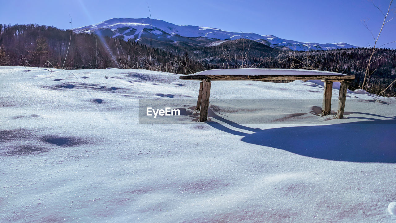 SNOW COVERED LAND AGAINST SKY