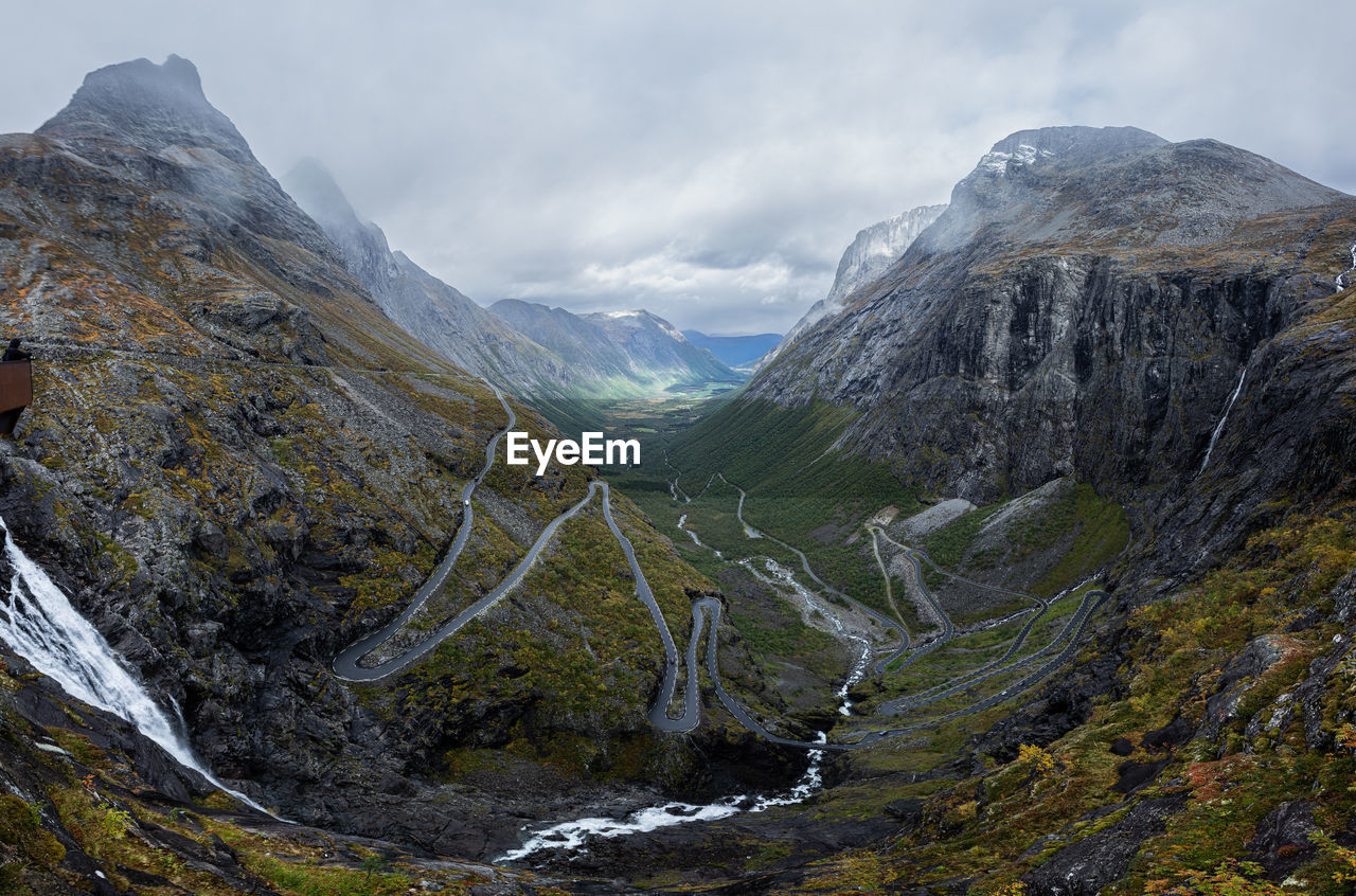 Scenic view of mountains against sky, famous trollstigen in norway