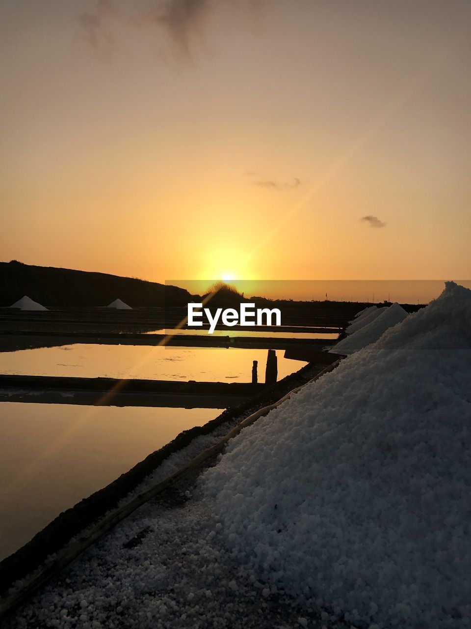 SCENIC VIEW OF LAKE AGAINST SKY AT SUNSET