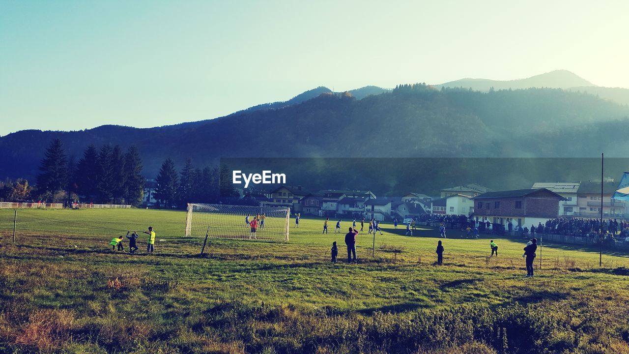 Scenic view of grassy field against sky