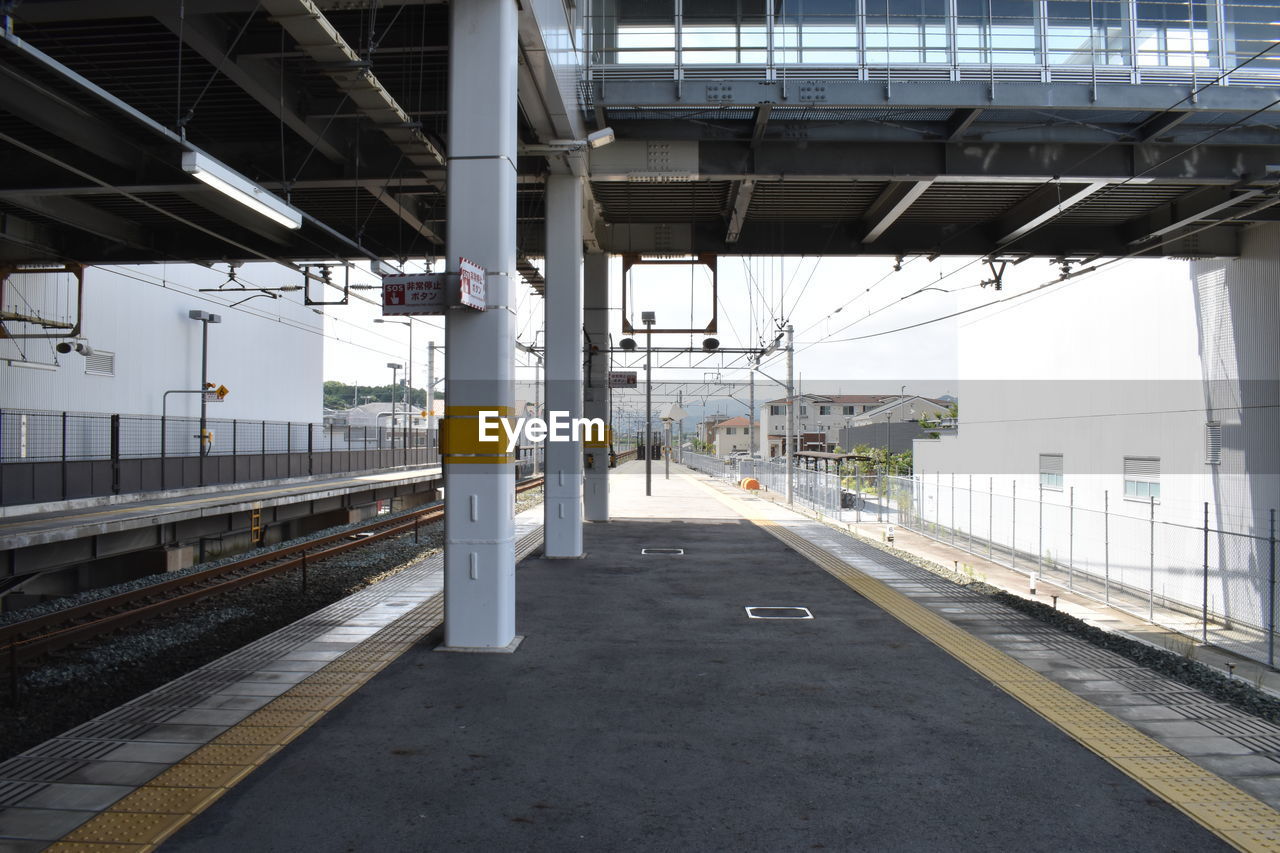 Railroad station platform in city