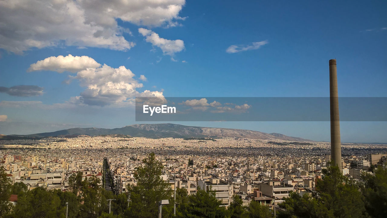 Aerial view of athens, greece, against cloudy sky after rain