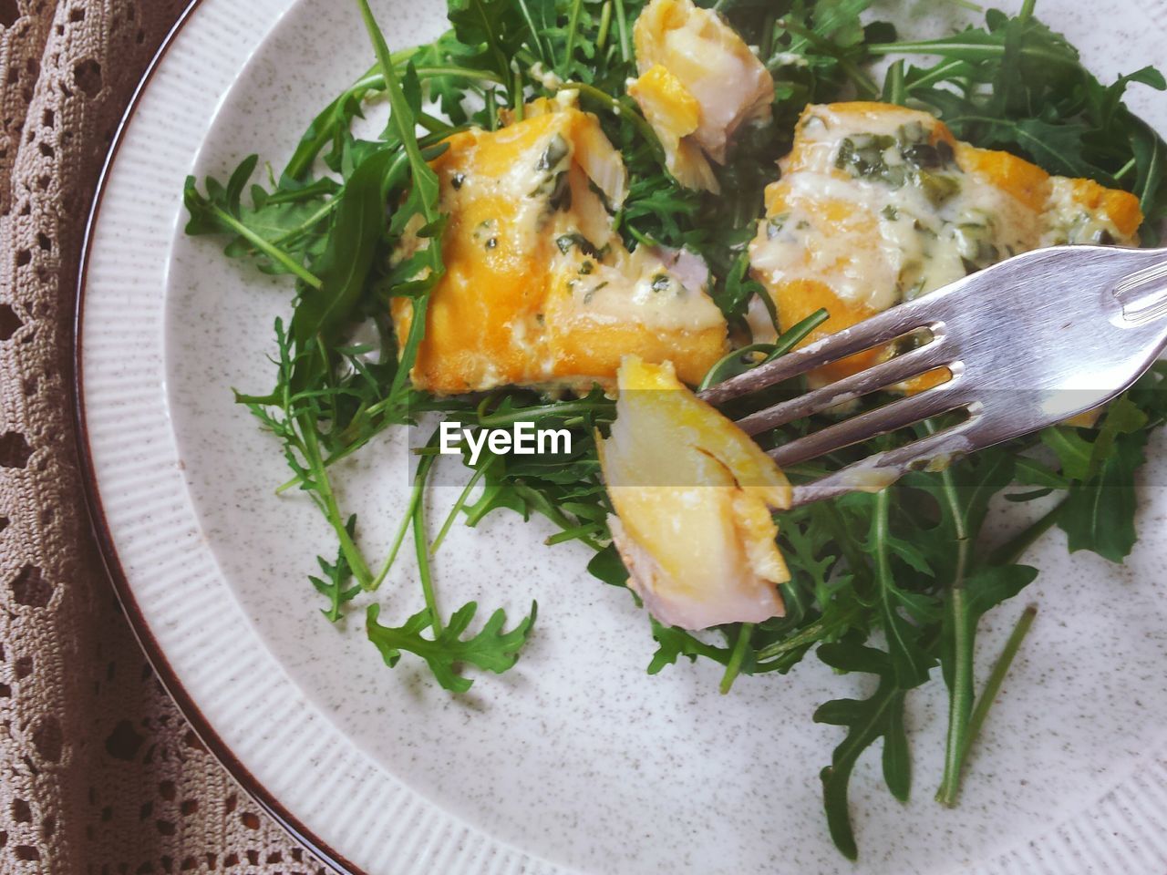 Close-up of lunch served on table