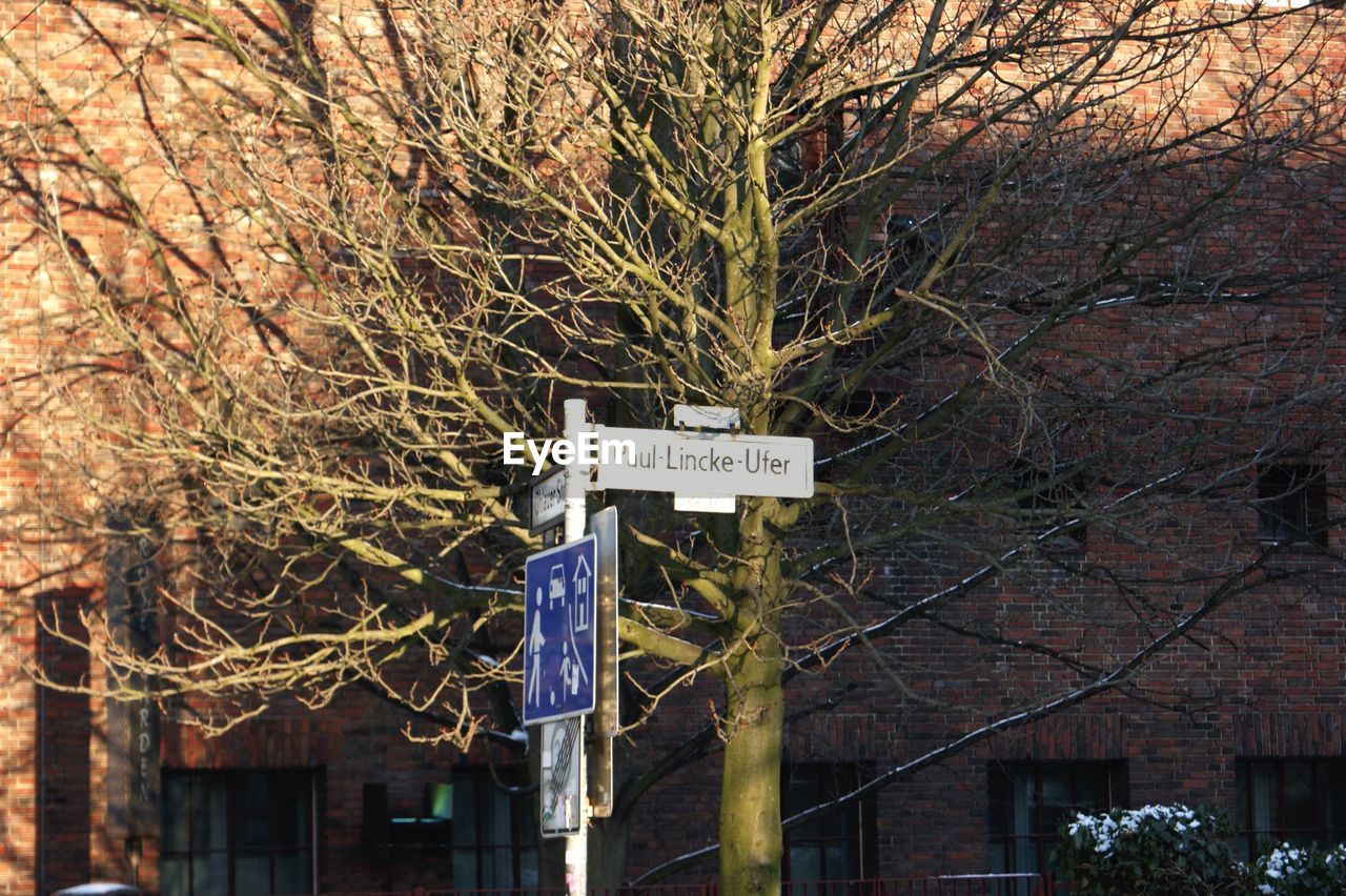 LOW ANGLE VIEW OF INFORMATION SIGN ON TREE