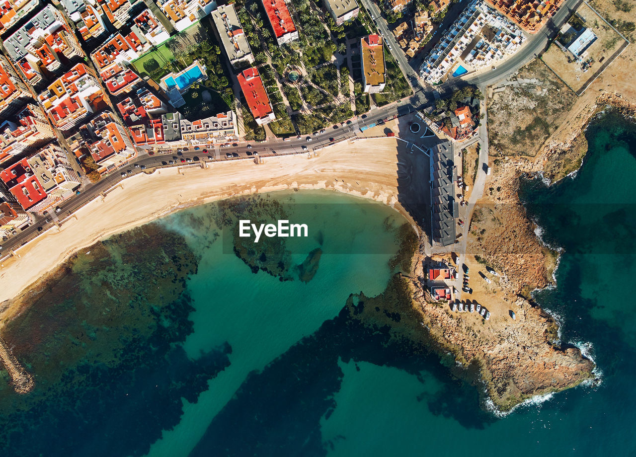 High angle view of boats on beach