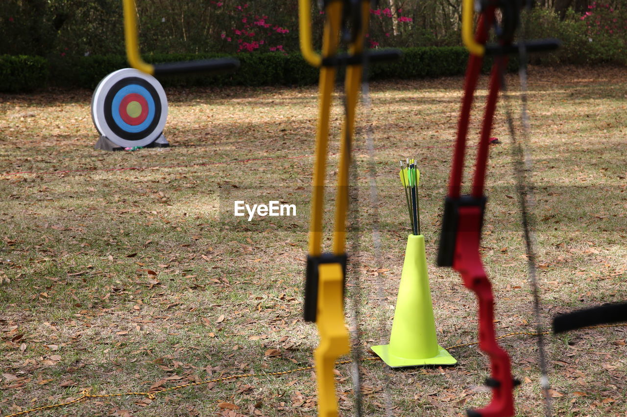 Bow and targets on field 