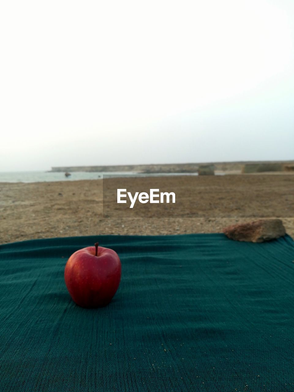 CLOSE-UP OF APPLE IN SEA AGAINST CLEAR SKY