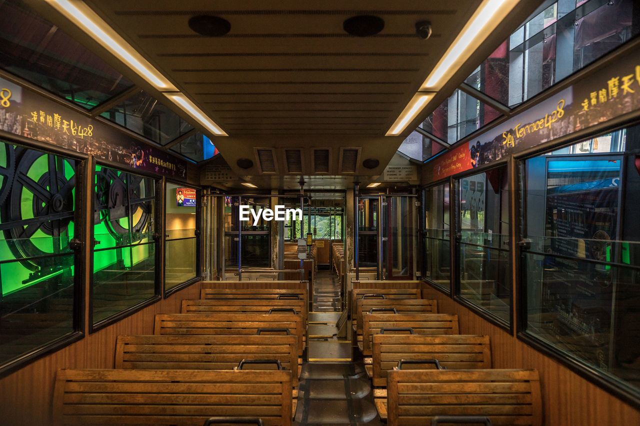 Interior of empty peak tram