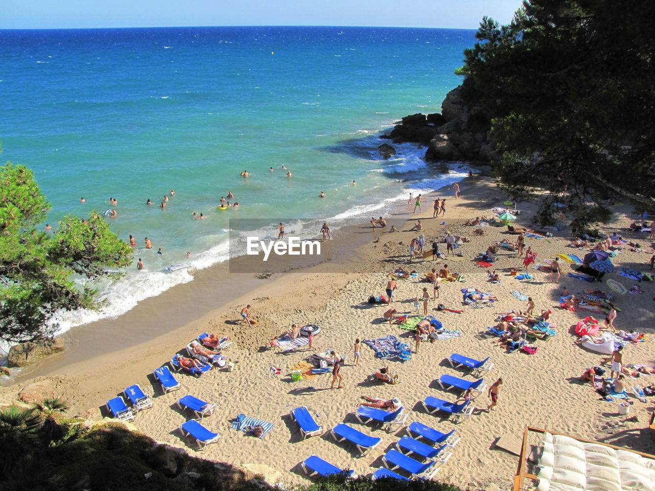 High angle view of people at costa daurada beach