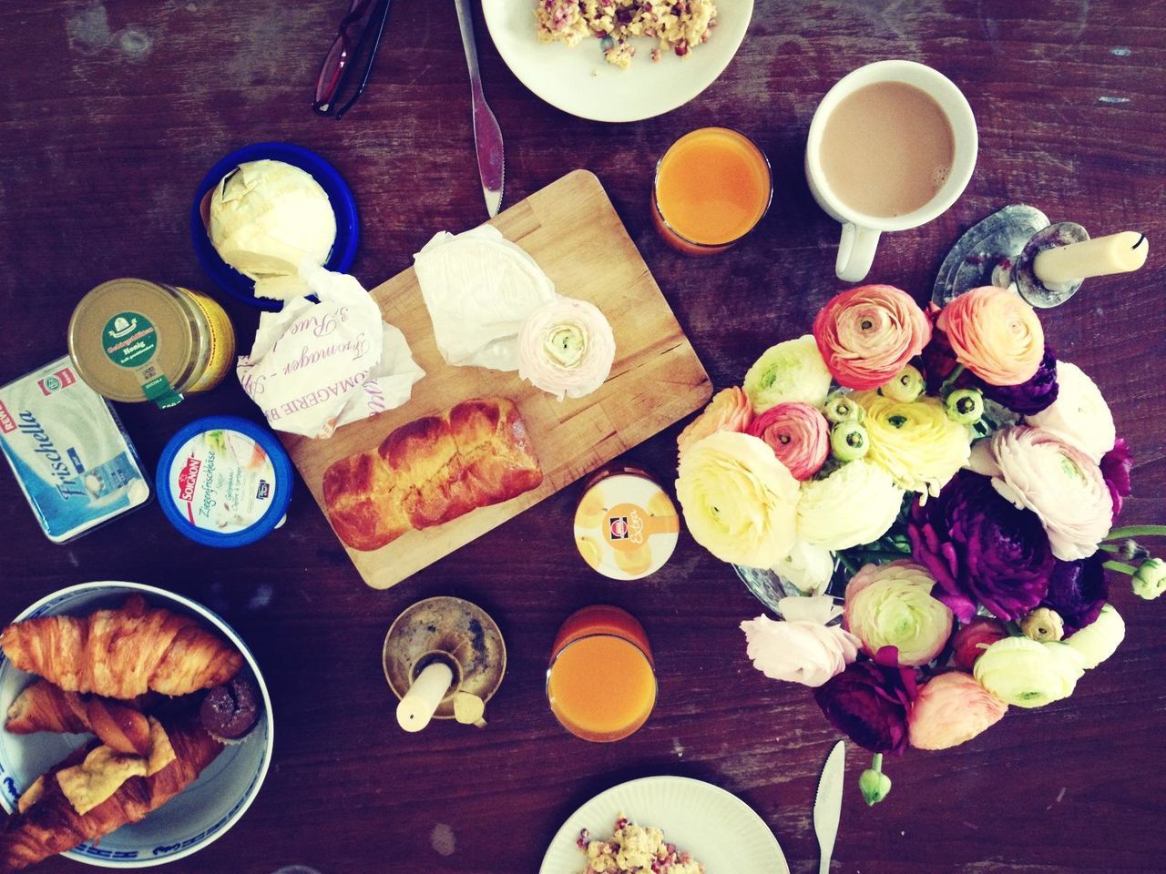 Close-up overhead of a variety of food on table