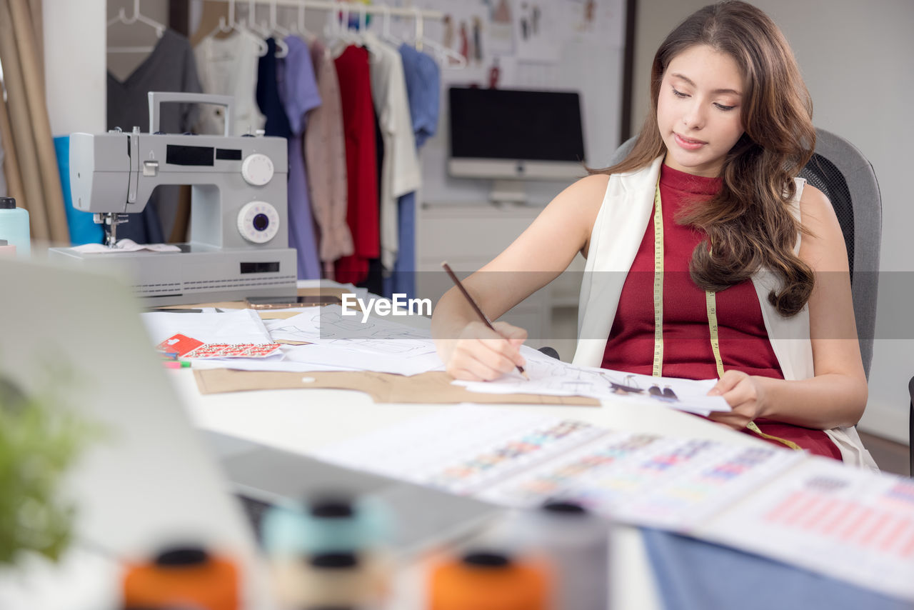 Woman working on table