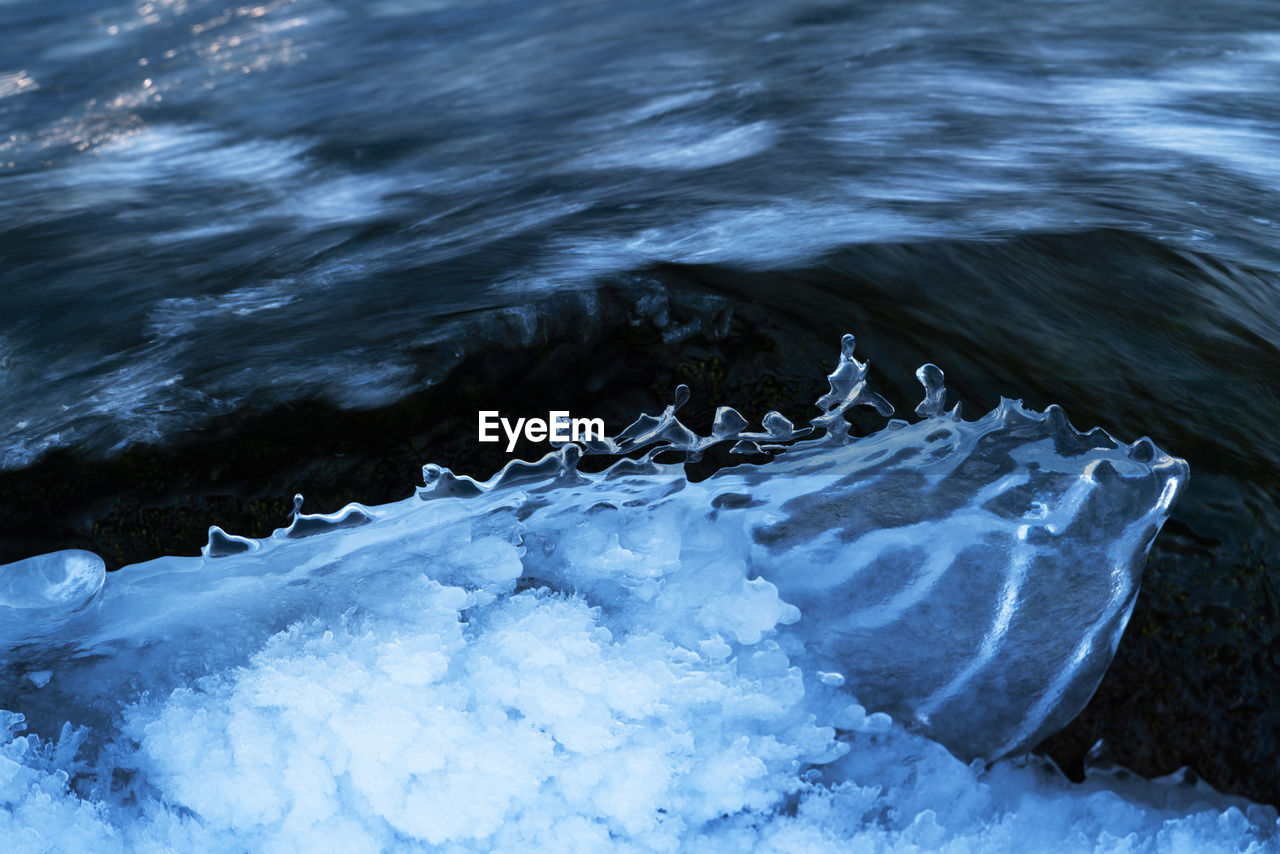 High angle view of frozen lake