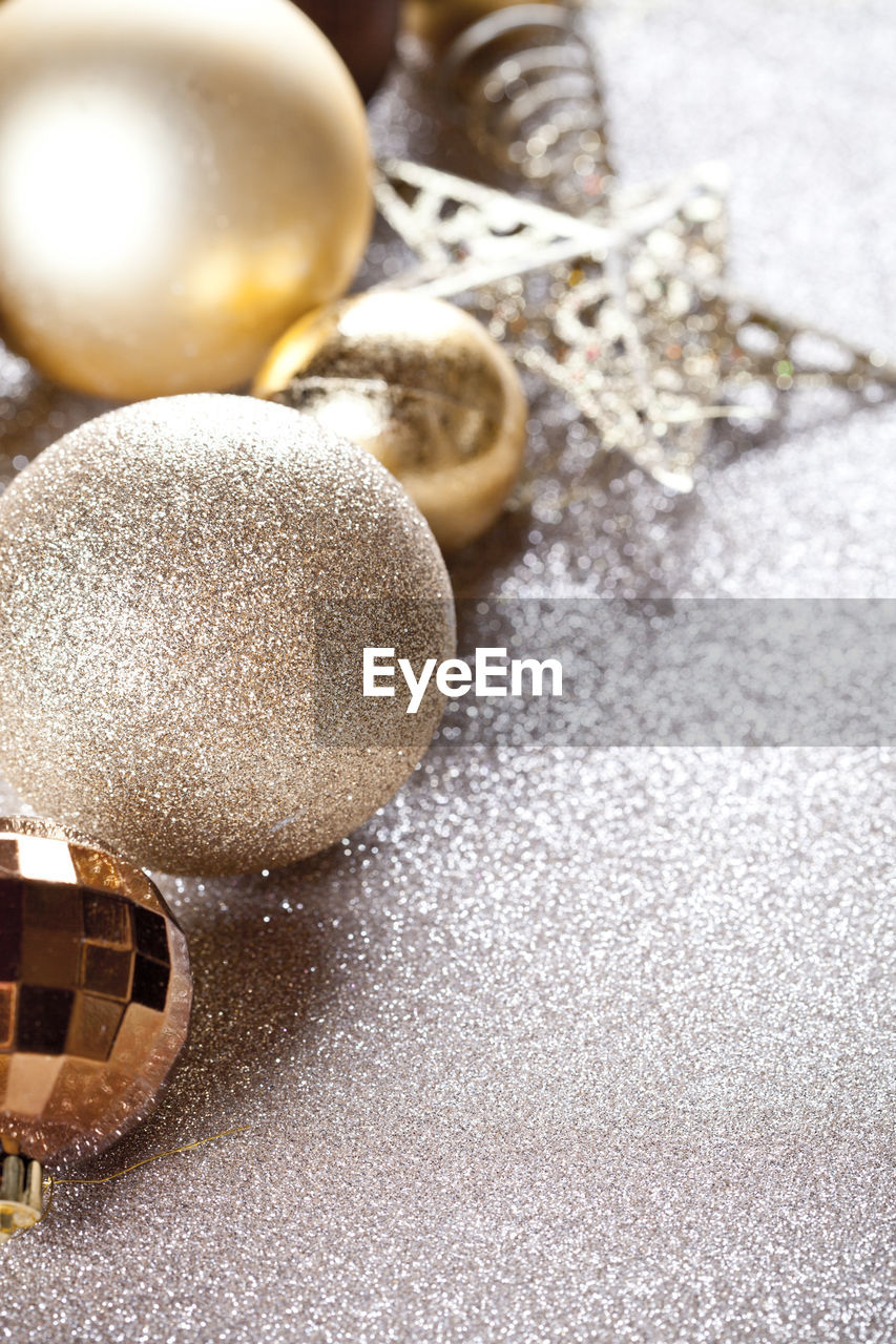 high angle view of christmas decoration on table