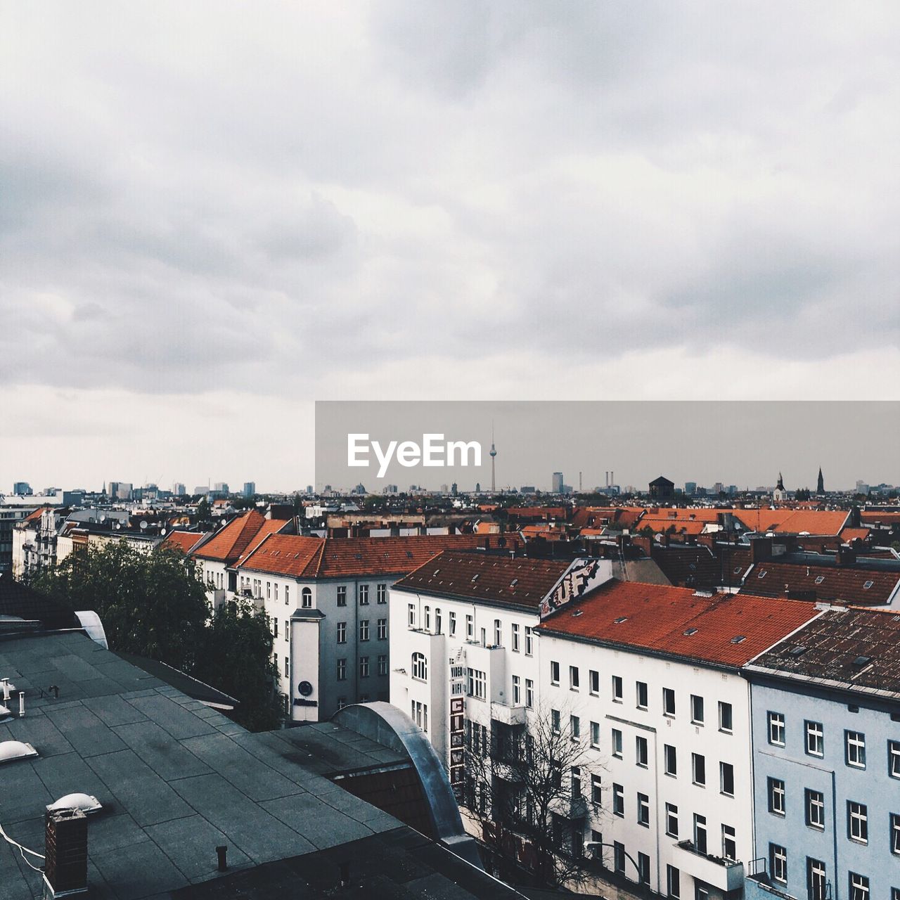 High angle view of town against sky