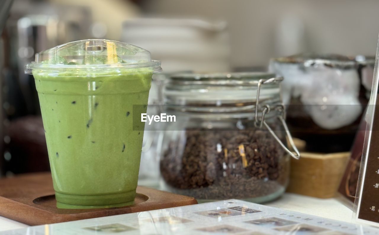 high angle view of drink on table